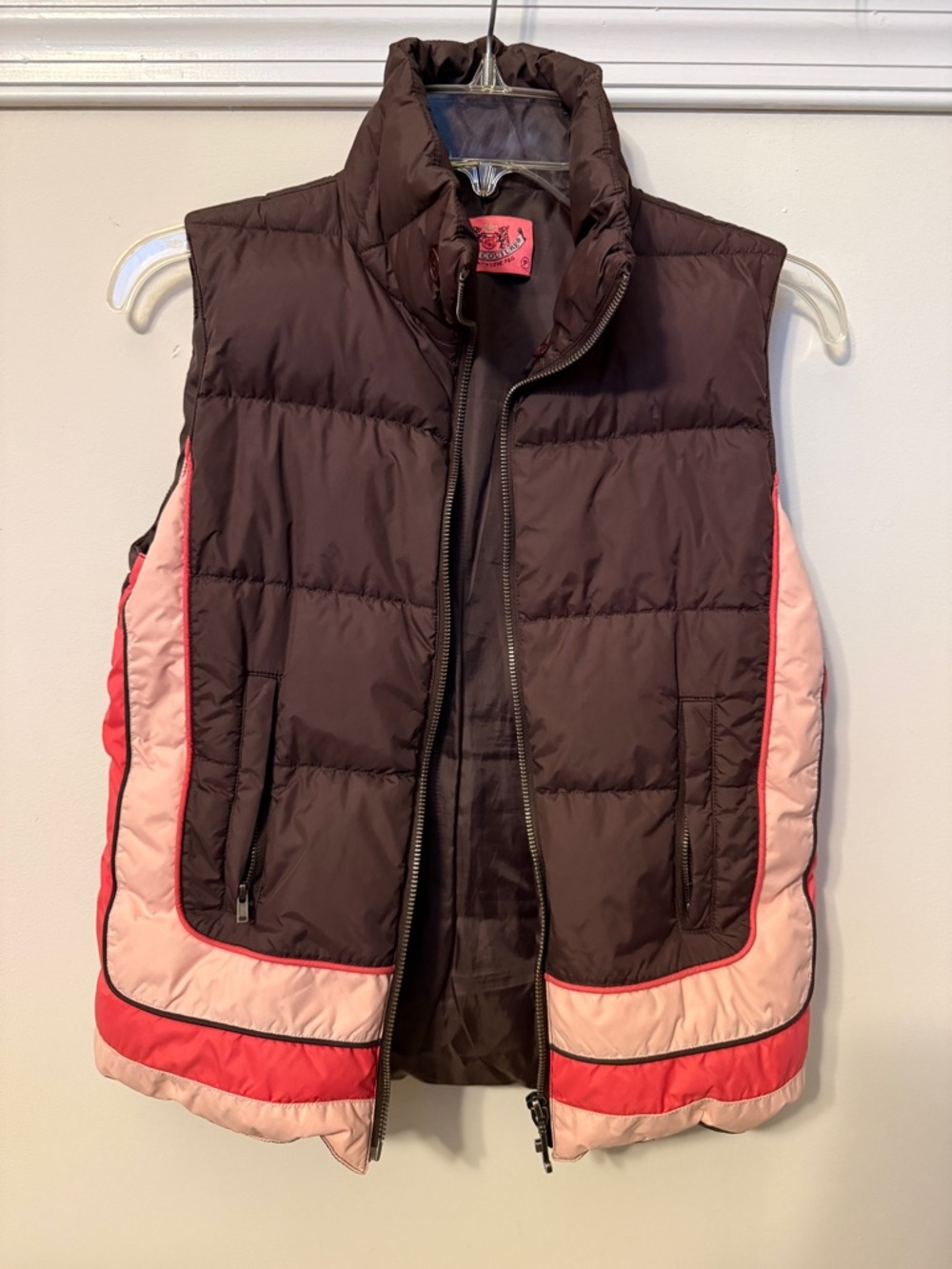 Juicy Couture Women Size XXS Brown and pink puffer down vest